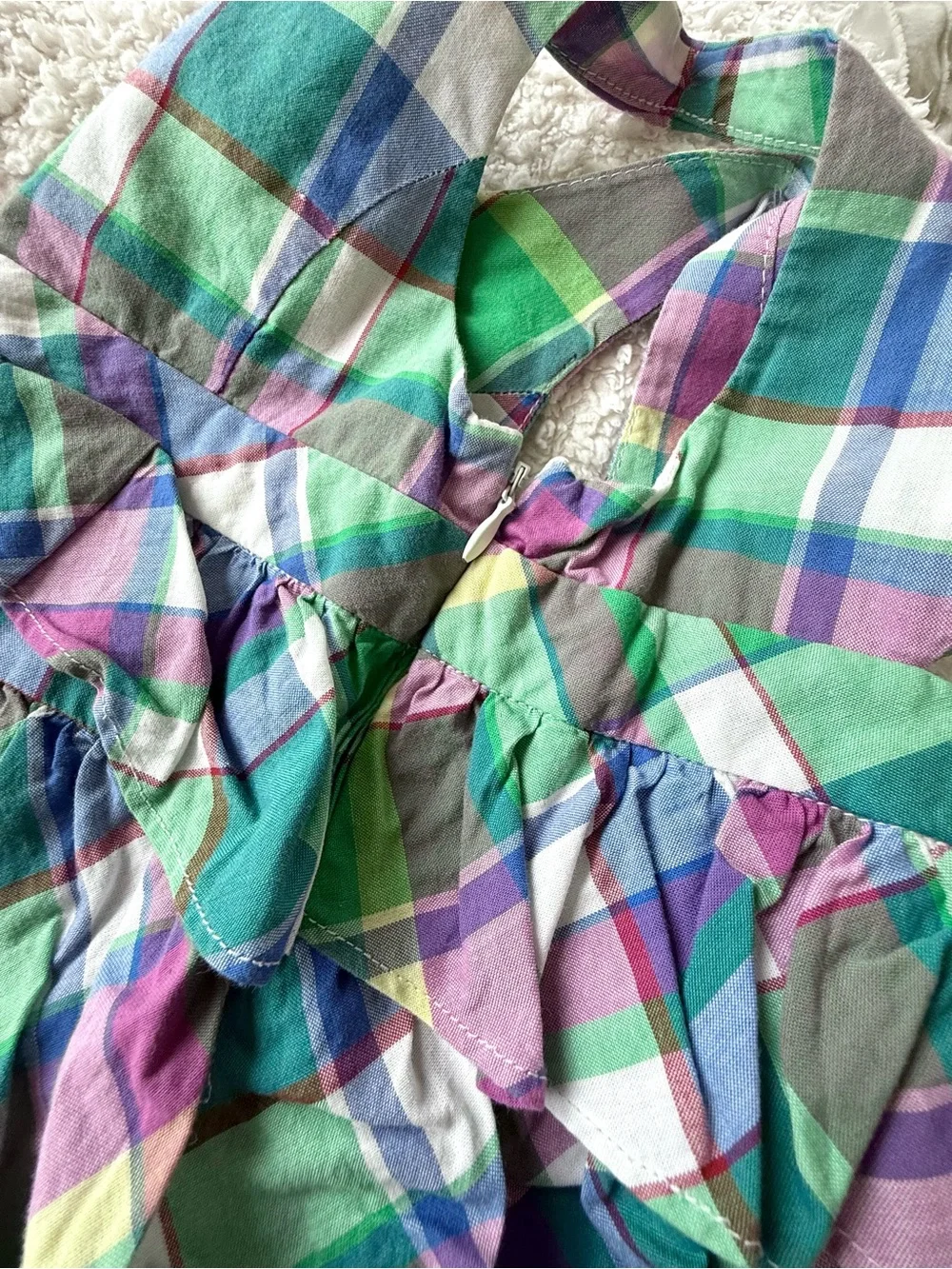 Ralph Lauren Girls Size 4 Madras Plaid Tiered Ruffle Dress